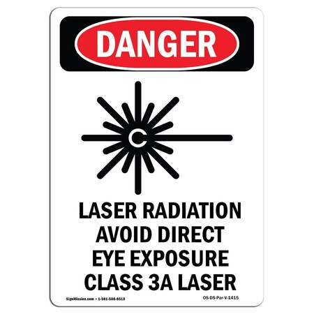 Signmission OSHA Danger Sign, Laser Radiation Avoid, 10in X 7in Rigid Plastic, 7" W, 10" H, Portrait OS-DS-P-710-V-1415
